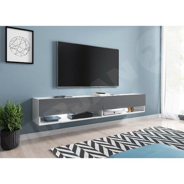 TV stolík/skrinka Adenik 180 (biely + sivý lesk) *výpredaj