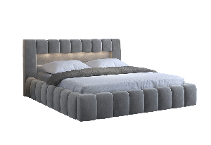 Manželská posteľ 180 cm Luxa (sivá) (s roštom, úl. priestorom a LED)