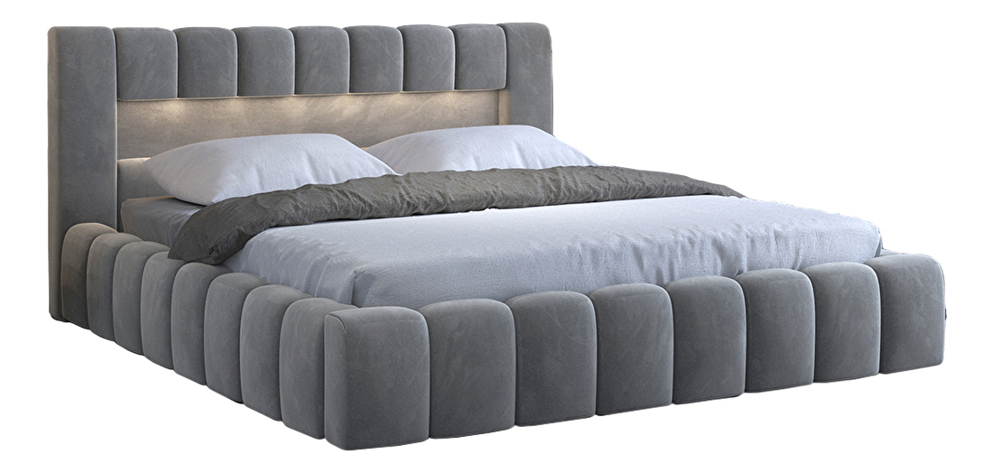 Manželská posteľ 140 cm Luxa (sivá) (s roštom, úl. priestorom a LED)