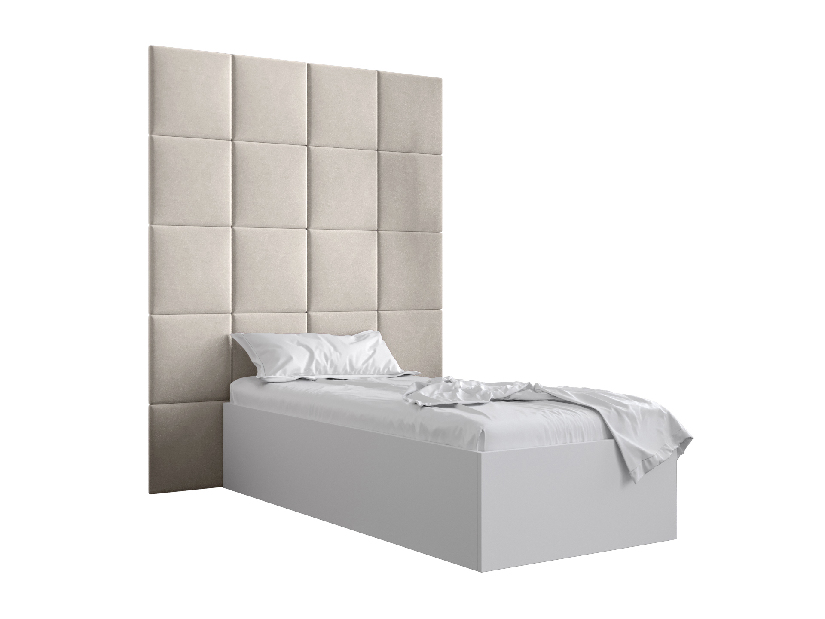 Jednolôžková posteľ s čalúneným čelom 90 cm Brittany 3 (biela matná + krémová) (s roštom)