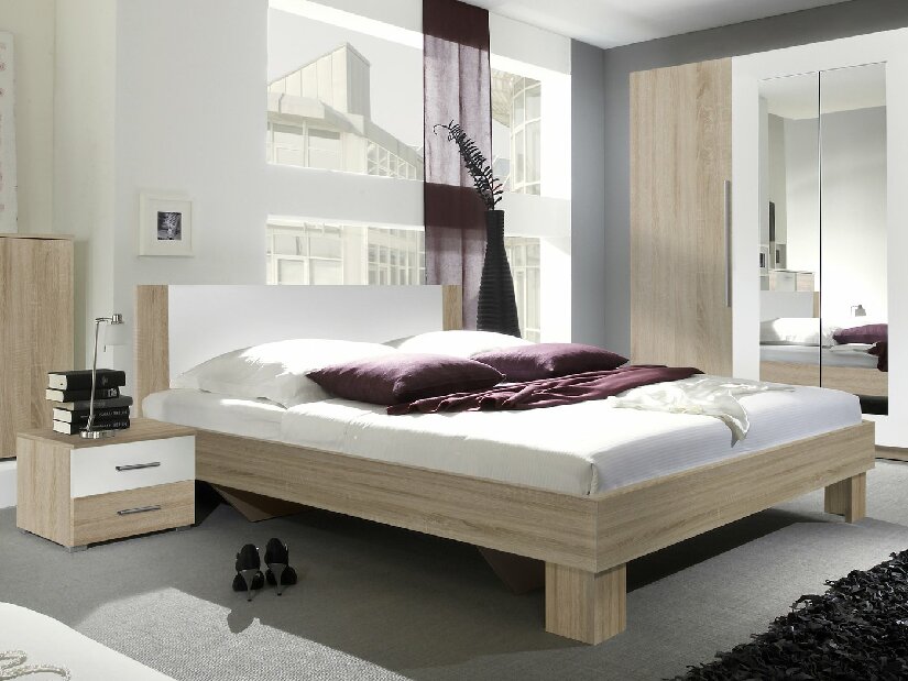 Manželská posteľ 180 cm Verwood Typ 52 (sonoma + biela) (s noč. stolíkmi) *výpredaj