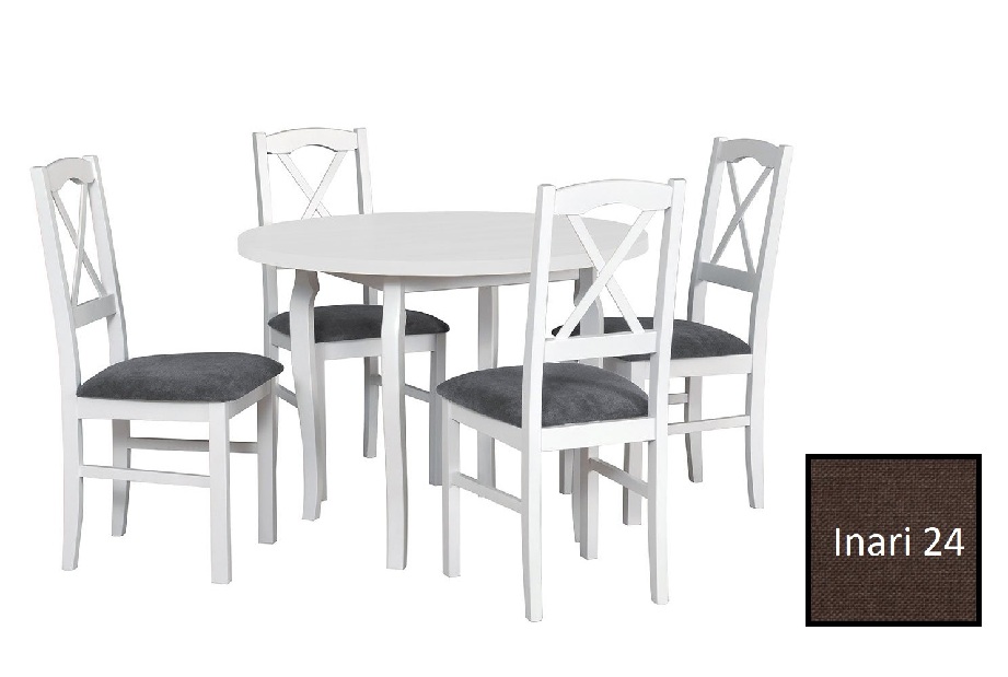 Okrúhly stôl so 4 stoličkami AL55 (biela + hnedá) *výpredaj