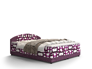Manželská posteľ Boxspring 140 cm Orlando Comfort (vzor + fialová) (s matracom a úložným priestorom)