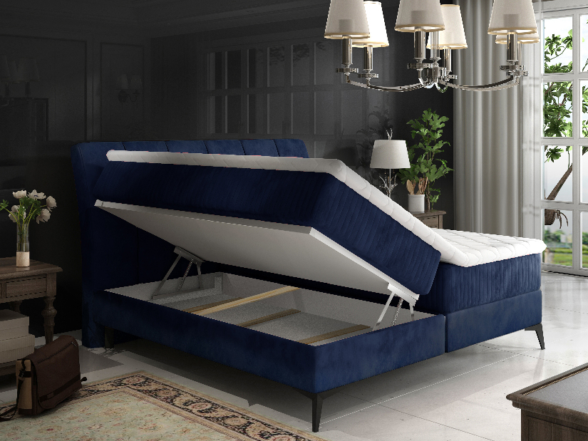 Manželská posteľ Boxspring 140 cm Alberto (tmavomodrá) (s matracmi)