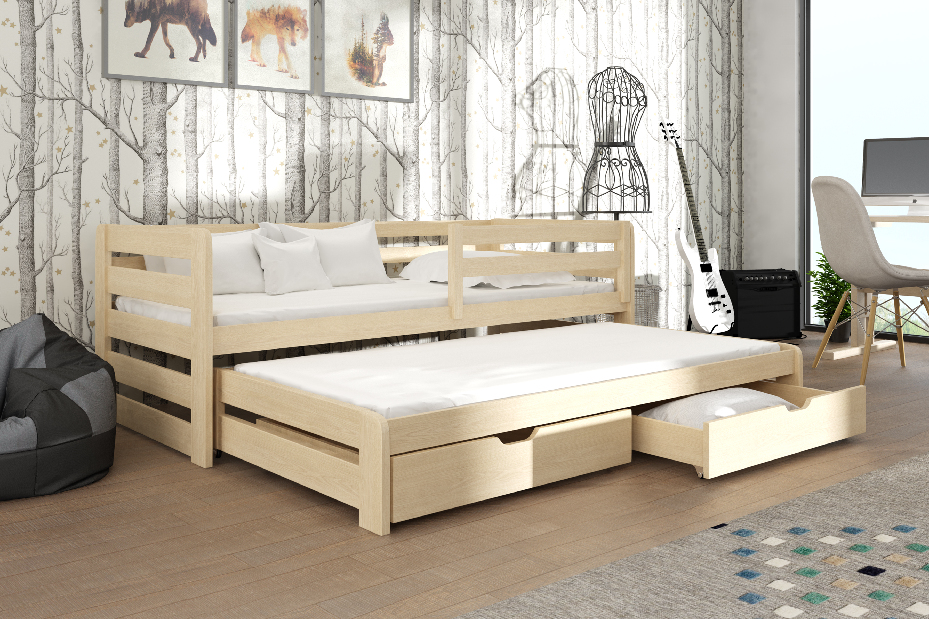 Detská posteľ 80 x 180 cm SIMO (s roštom a úl. priestorom) (borovica)