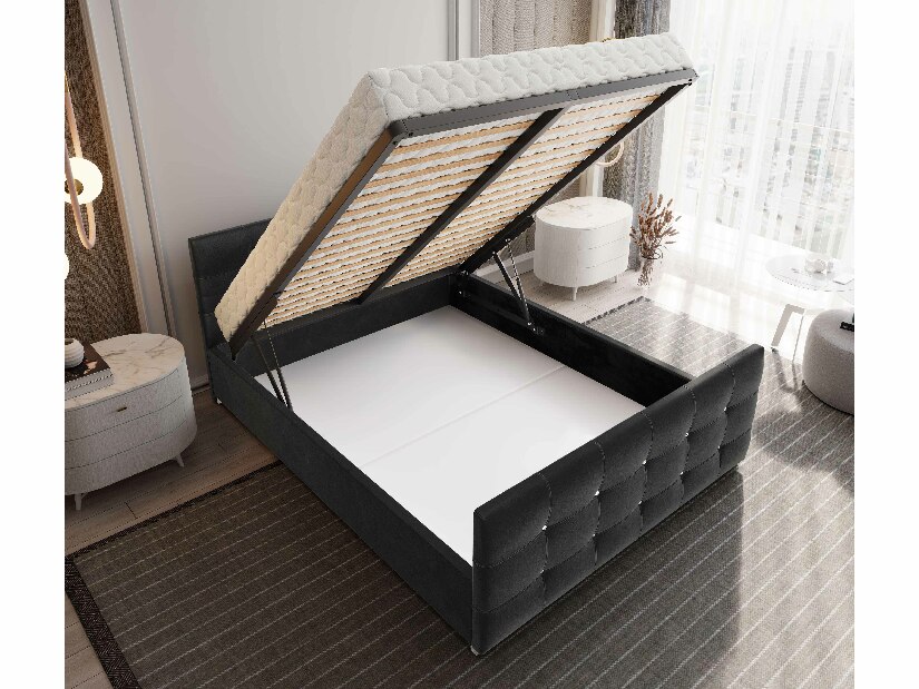 Manželská posteľ 140 cm Darrin (čierna) (s roštom a úložným priestorom)