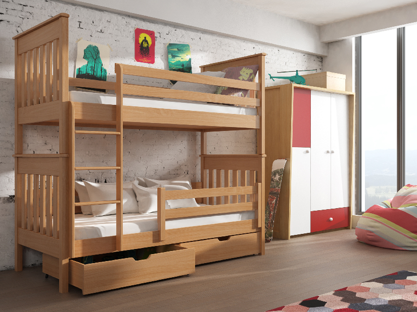Detská posteľ 90 x 190 cm Brad (s roštom a úl. priestorom) (buk)