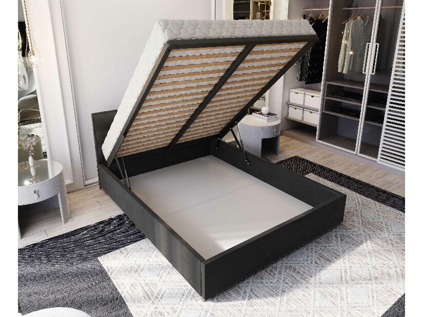 Manželská posteľ 160 cm Hermila (čierna) (s roštom a úložným priestorom)