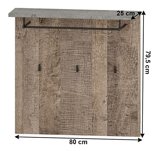 Vešiakový panel Bareni 80 (dub pieskový + sivá)