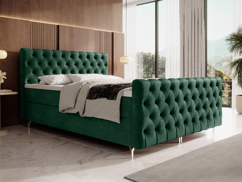 Manželská posteľ 140 cm Clinton Bonell (smaragdová) (s roštom, s úl. priestorom)