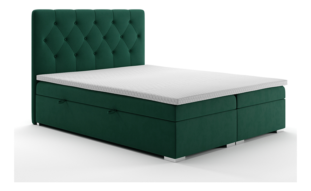 Kontinentálna posteľ 140 cm Ronda (tmavozelená) (s úložným priestorom)