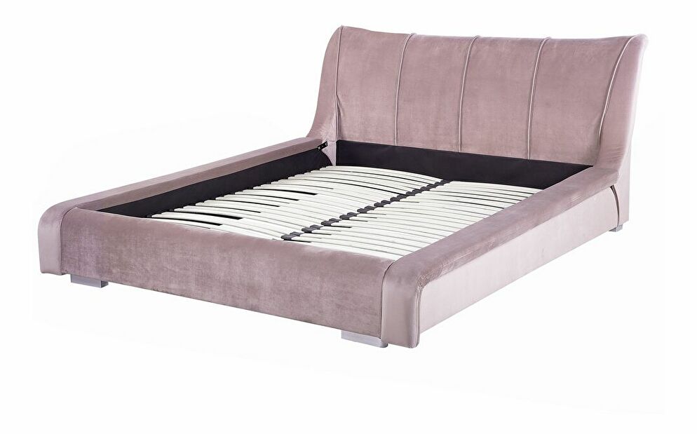 Manželská posteľ 160 cm NICE (s roštom) (ružová zamatová)