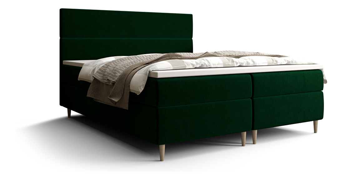 Manželská posteľ Boxspring 140 cm Flu (tmavozelená) (s matracom a úložným priestorom)
