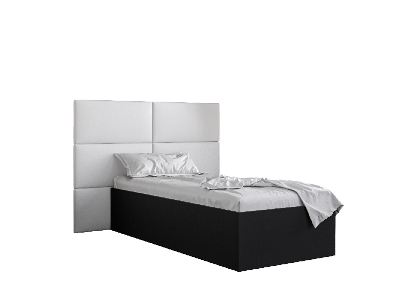 Jednolôžková posteľ s čalúneným čelom 90 cm Brittany 2 (čierna matná + biela) (s roštom)