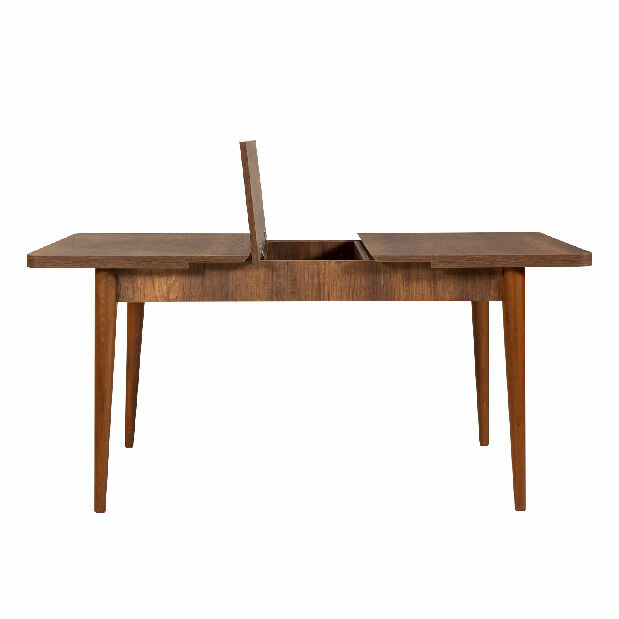 Rozkladací jedálenský stôl s 2 stoličkami a lavicou Vlasta (orech + tmavomodrá)