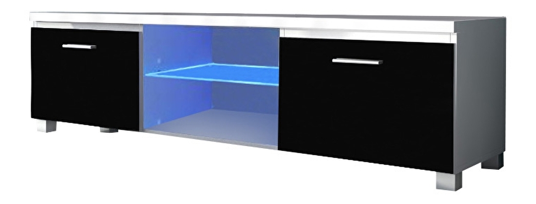 TV stolík/skrinka Linerad (biela + extra vysoký lesk čierny) (s osvetlením) *výpredaj