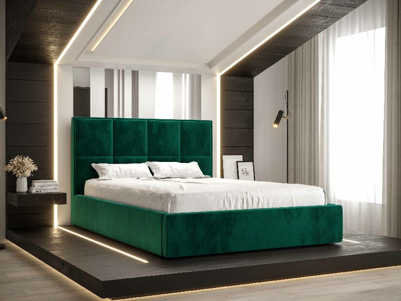 Manželská posteľ 160 cm Gino (tmavozelená) (s roštom a úložným priestorom)