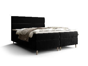 Manželská posteľ Boxspring 140 cm Flu Comfort (čierna) (s matracom a úložným priestorom)