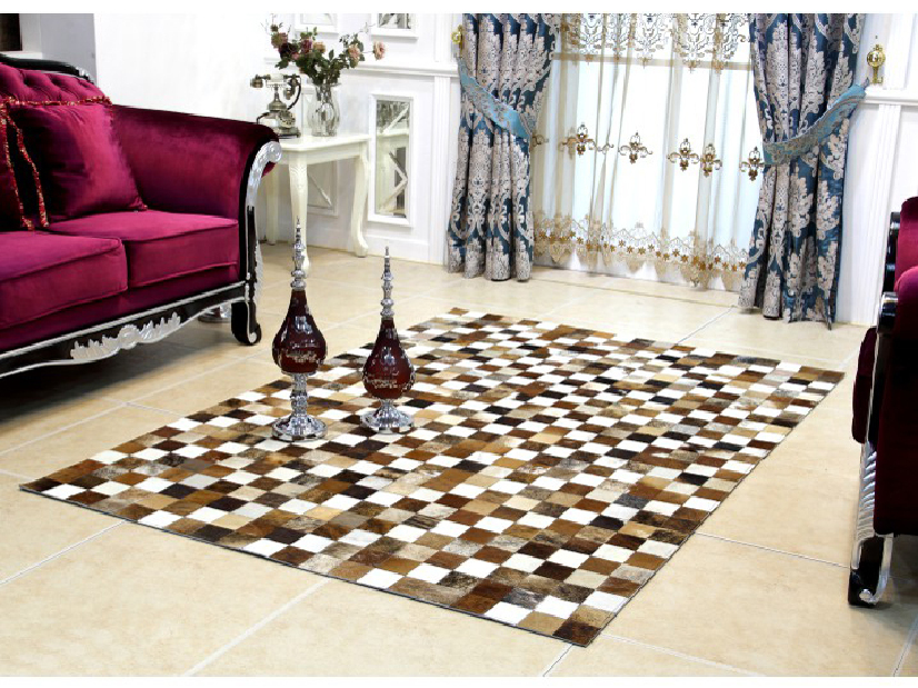 Kožený koberec TYP 03 (hovädzia koža + vzor patchwork) *výpredaj