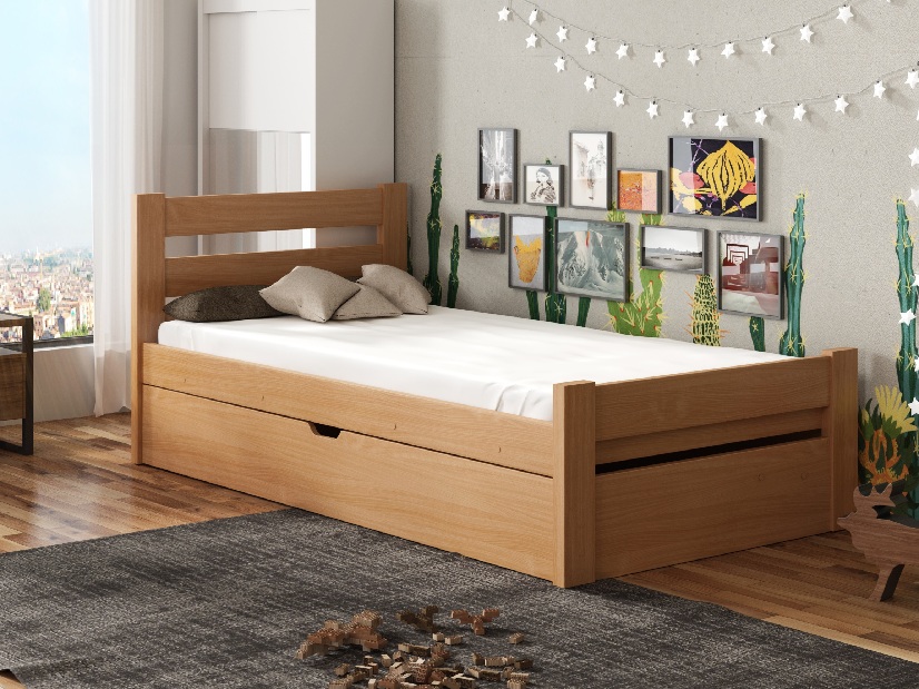 Detská posteľ 90 x 200 cm Nia (s roštom a úl. priestorom) (buk)