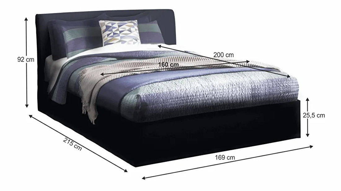 Manželská posteľ 160 cm Kralla (čierna) (s roštom)