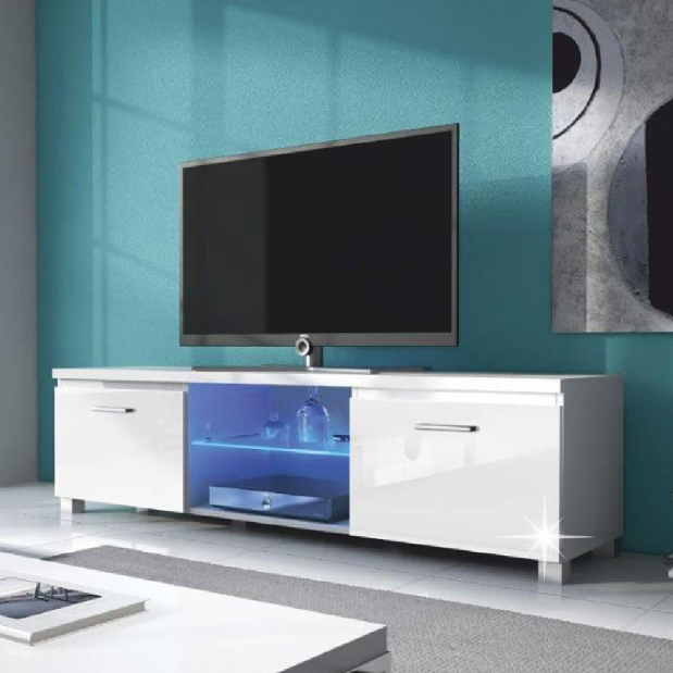 TV stolík/skrinka Linerad (biela + extra vysoký lesk biely) (s osvetlením)