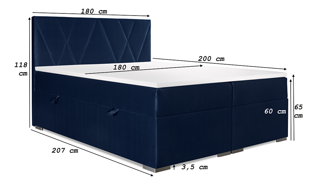 Kontinentálna posteľ 180 cm Lanarra (tmavomodrá) (s úložným priestorom)