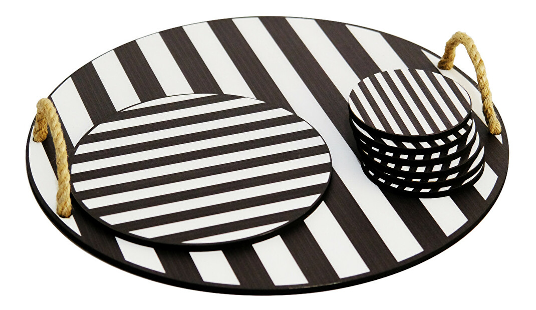 Set podložiek pod taniere a poháre (8 ks.) Pluto Stripes (čierna + biela)