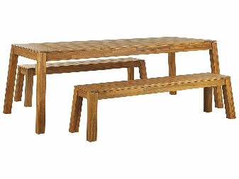 Set záhradného nábytku LIVIGNO (svetlé drevo) (so stoličkami a lavicou) (pre 6 osôb)