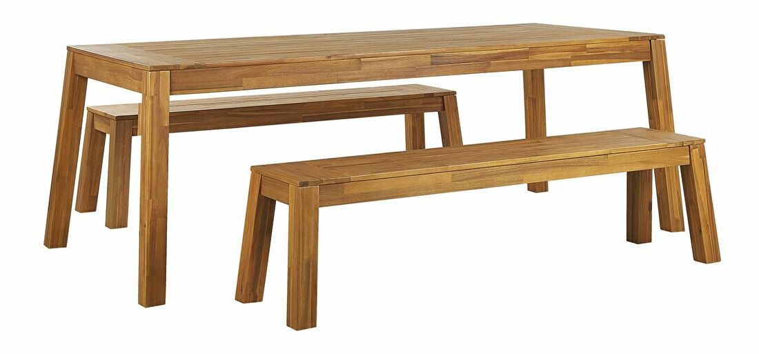Set záhradného nábytku LIVIGNO (svetlé drevo) (so stoličkami a lavicou) (pre 6 osôb)