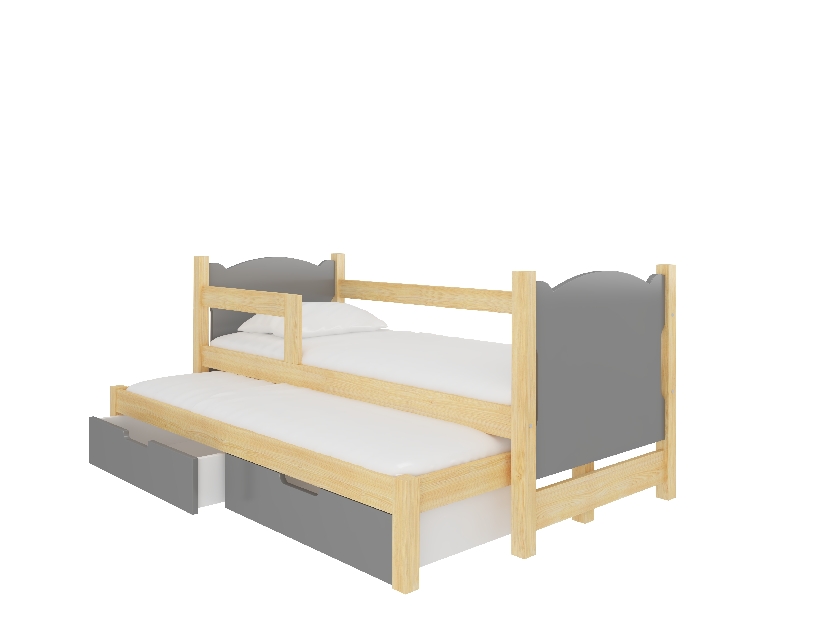 Rozkladacia detská posteľ 180x75 cm Chloe (s roštom a matracom) (borovica + sivá)