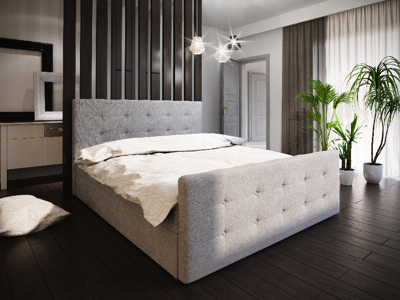 Manželská posteľ Boxspring 160 cm Milagros Comfort 1 (sivá) (s matracom a úložným priestorom)