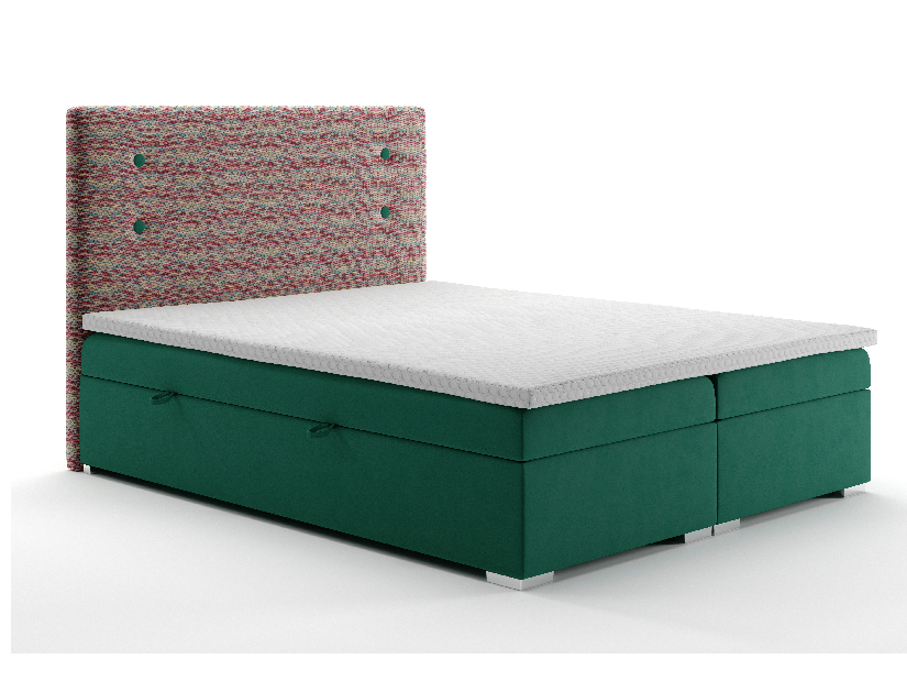 Manželská posteľ Boxspring 180 cm Grini (smaragdová + viacfarebné) (s úložným priestorom)