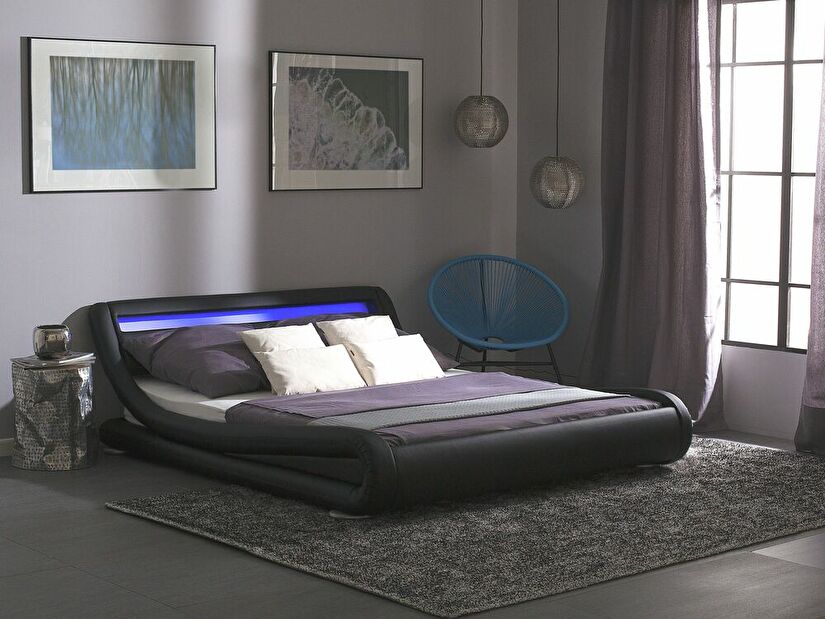 Manželská posteľ 140 cm AVENUE (s roštom a LED osvetlením) (čierna) *výpredaj