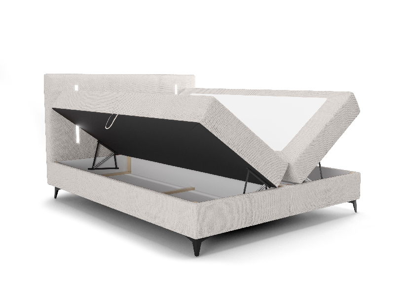 Manželská posteľ 140 cm Ortega Comfort (svetlosivá) (s roštom a matracom, s úl. priestorom) (s LED osvetlením)