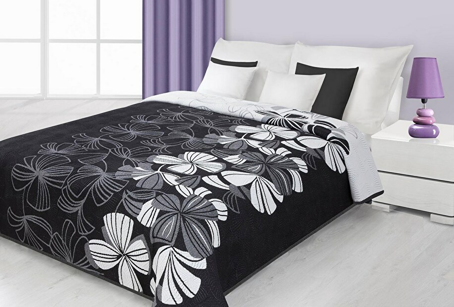 Prehoz na posteľ 240x220cm Kwiat (čierna + biela)