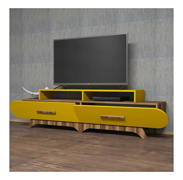TV stolík/skrinka Florian (orech + žltá)