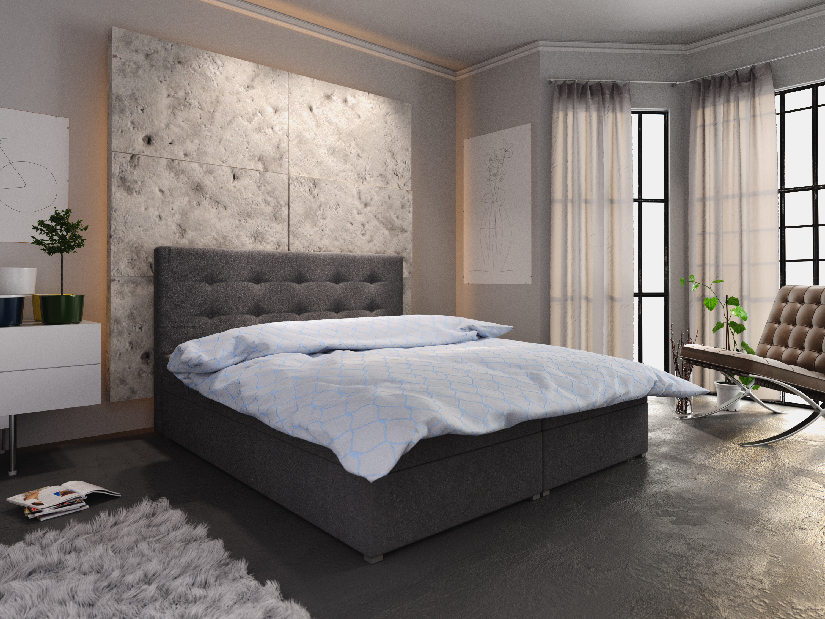 Manželská posteľ Boxspring 180 cm Fade 1 (čierna) (s matracom a úložným priestorom)