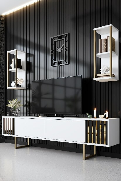 TV stolík/skrinka Golden (Biela + Čierna)