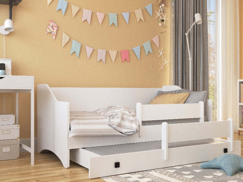 Rozkladacia detská posteľ 160x80 cm Naty II (s roštom a matracom) (biela + sivá)