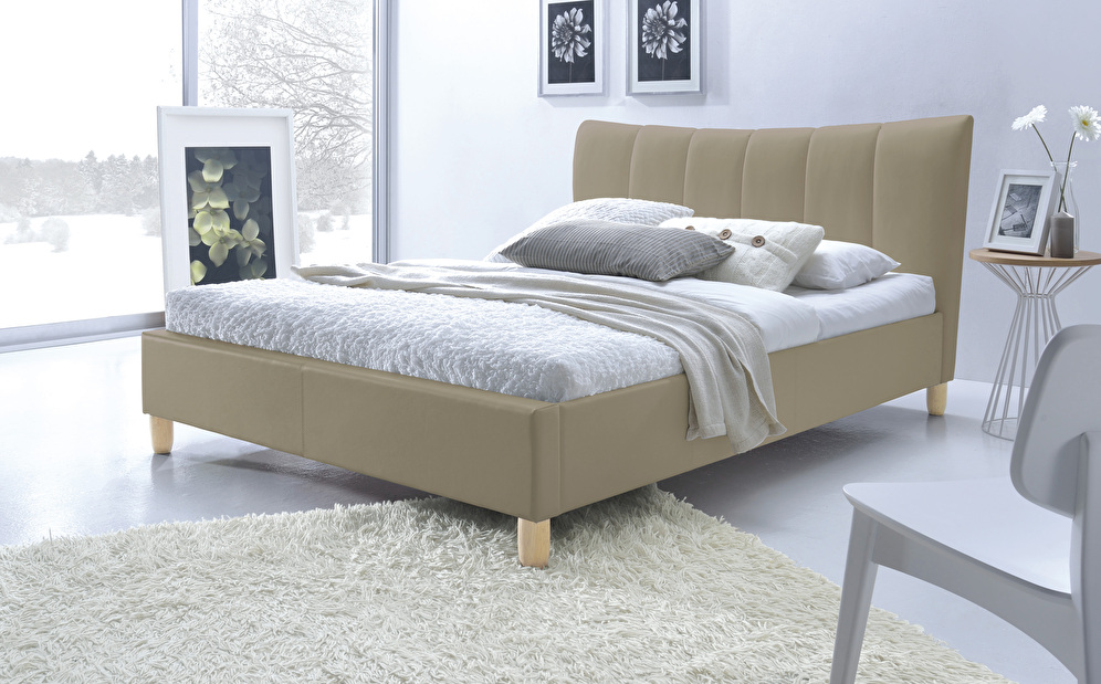 Manželská posteľ 160 cm Sandy (béžová) (s roštom)