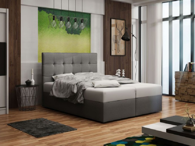 Manželská posteľ Boxspring 160 cm Duel 2 Comfort (sivá) (s matracom a úložným priestorom)