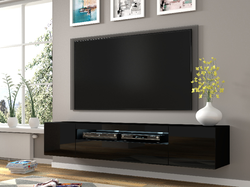 TV stolík/skrinka Aurora 200 (čierny lesk)