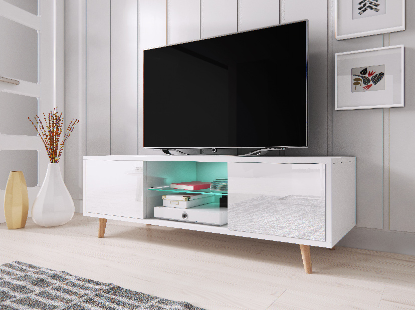 TV stolík/skrinka Sweden 1 (biely lesk + biela matná) *výpredaj
