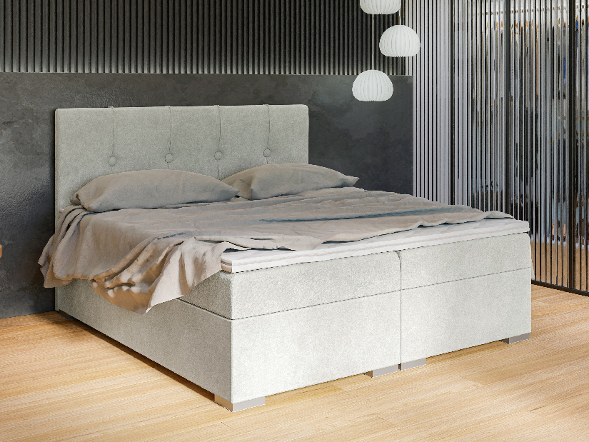 Manželská posteľ Boxspring 160 cm Ruffy (svetlosivá) (s matracom a úl. priestorom)