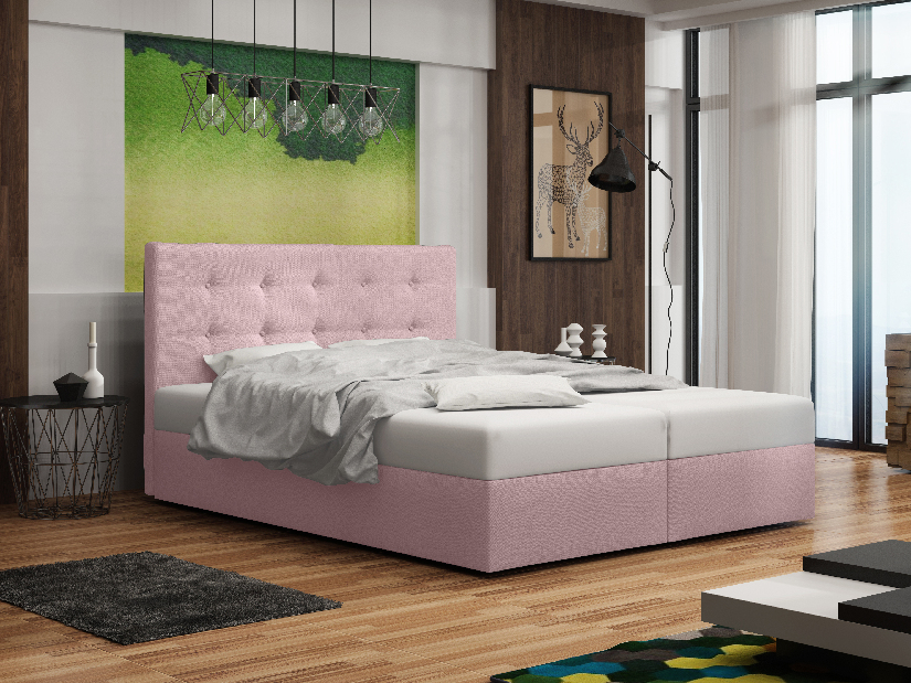 Manželská posteľ Boxspring 180 cm Duel 1 Comfort (ružová) (s matracom a úložným priestorom)