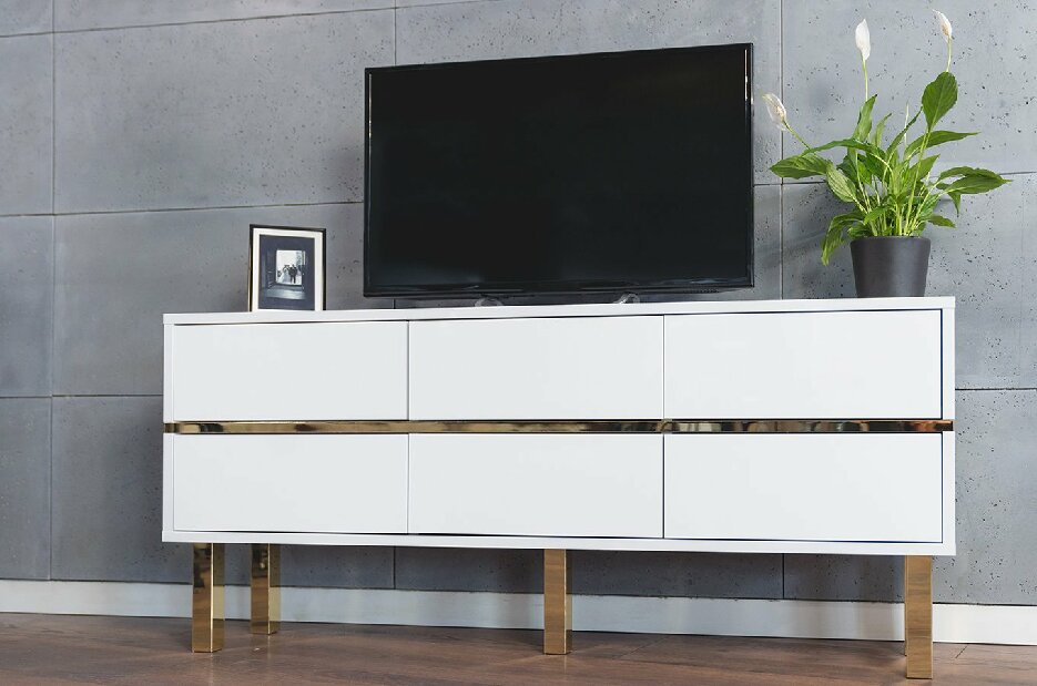TV stolík/skrinka Naturlig Mynga (vysoký lesk biely) *výpredaj