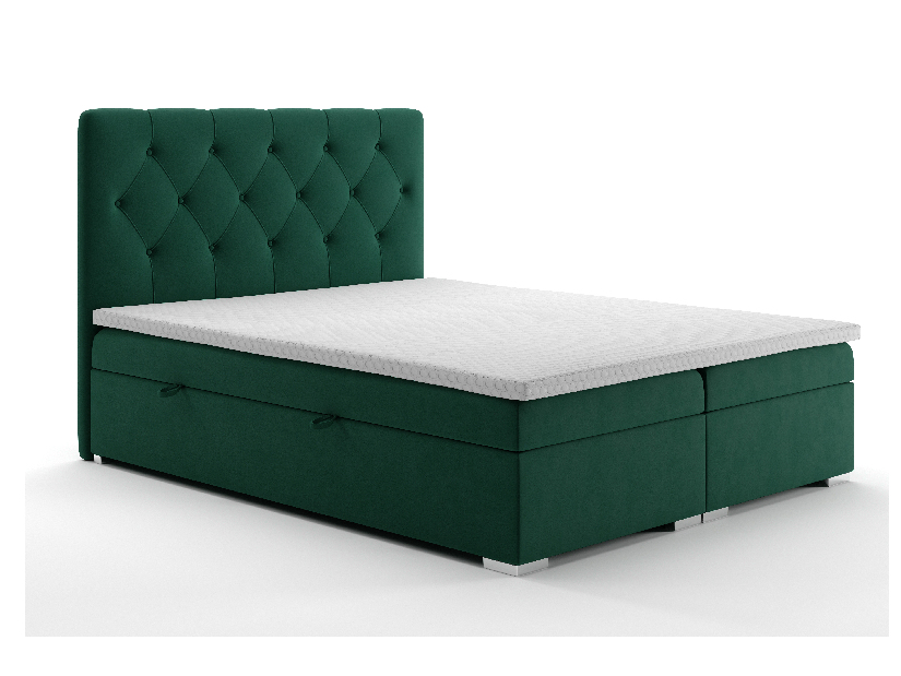 Kontinentálna posteľ 160 cm Ronda (tmavozelená) (s úložným priestorom)