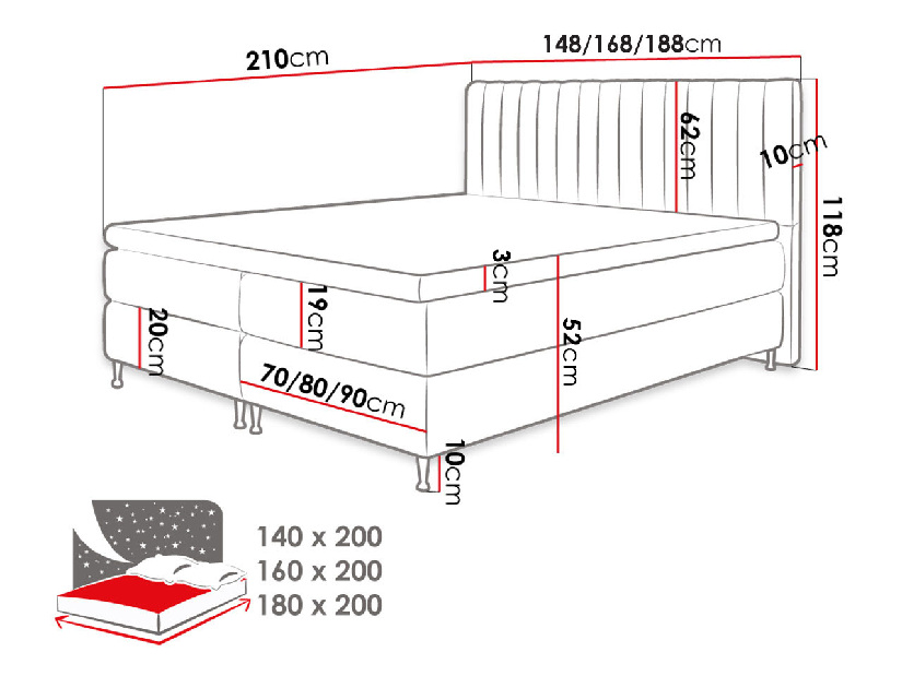 Kontinentálna posteľ 140 cm Mirjan Rondel (fresh 11)