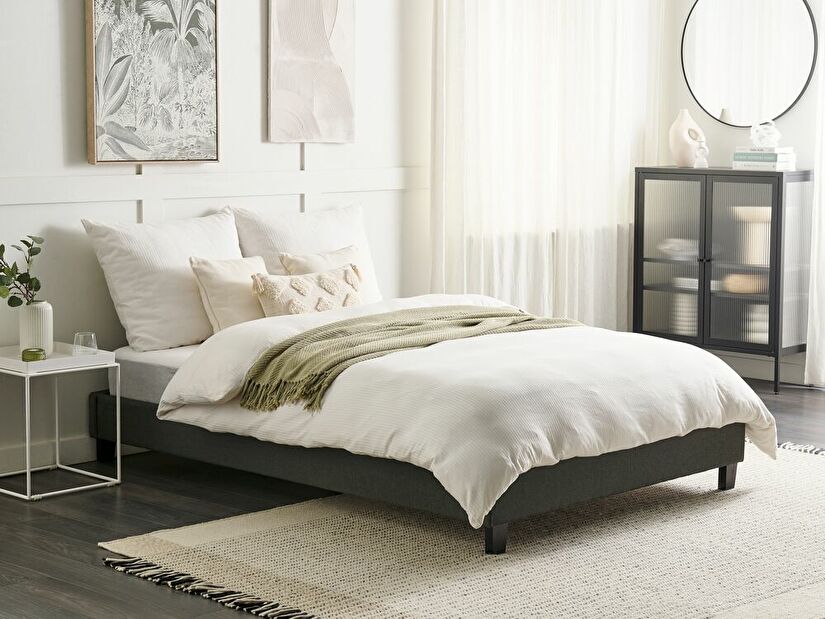 Manželská posteľ 140 cm ROXENNE (s roštom) (sivá)